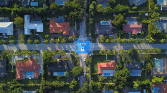 Overhead view of street.