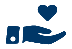 Blue hand with heart icon