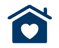 Blue house with heart inside icon