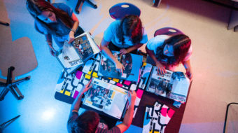 Students with yearbooks