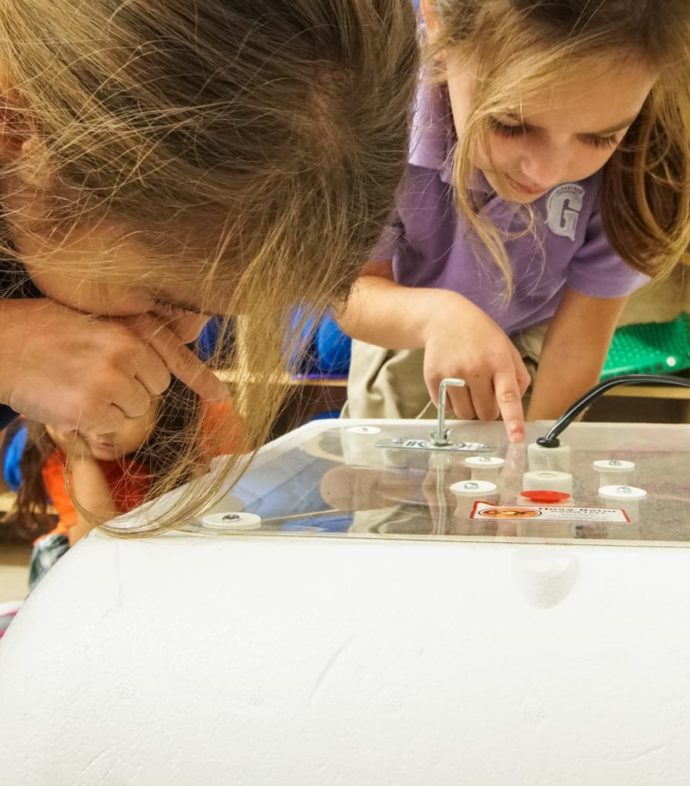 Two lower school girls at science