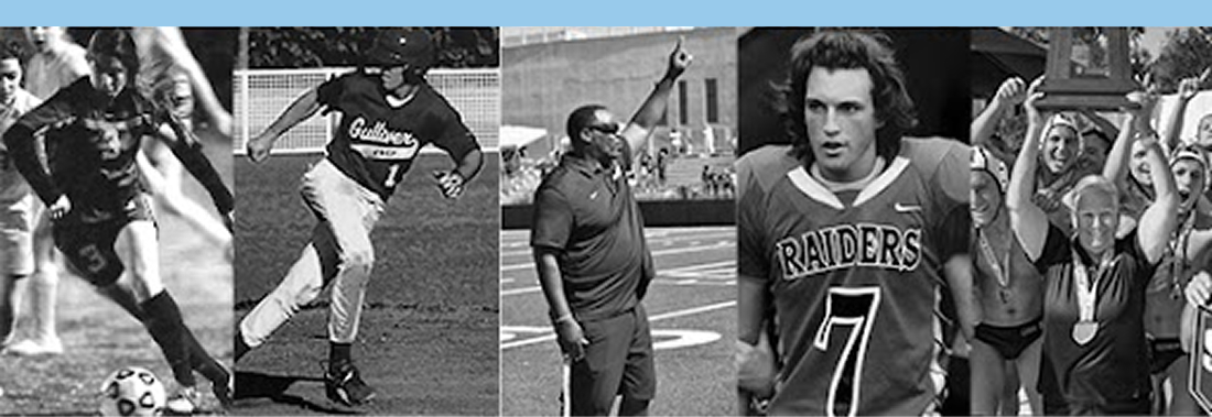 A collage of athletes playing soccer, baseball, football, and a group holding a trophy in celebration.