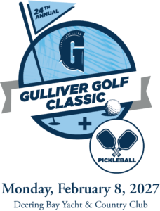 Logo for the 24th Annual Gulliver Golf Classic and Pickleball event, set for Monday, February 8, 2027, at Deering Bay Yacht & Country Club.