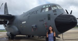 Photo of Sofia in front of a US AIr Force plane