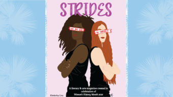 Artistic rendering of two females standing back to back for the Strides magazine cover