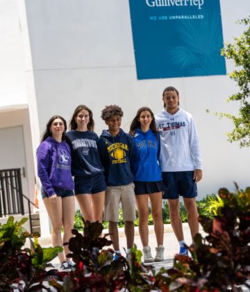 Gulliver Seniors in their college sweatshirts